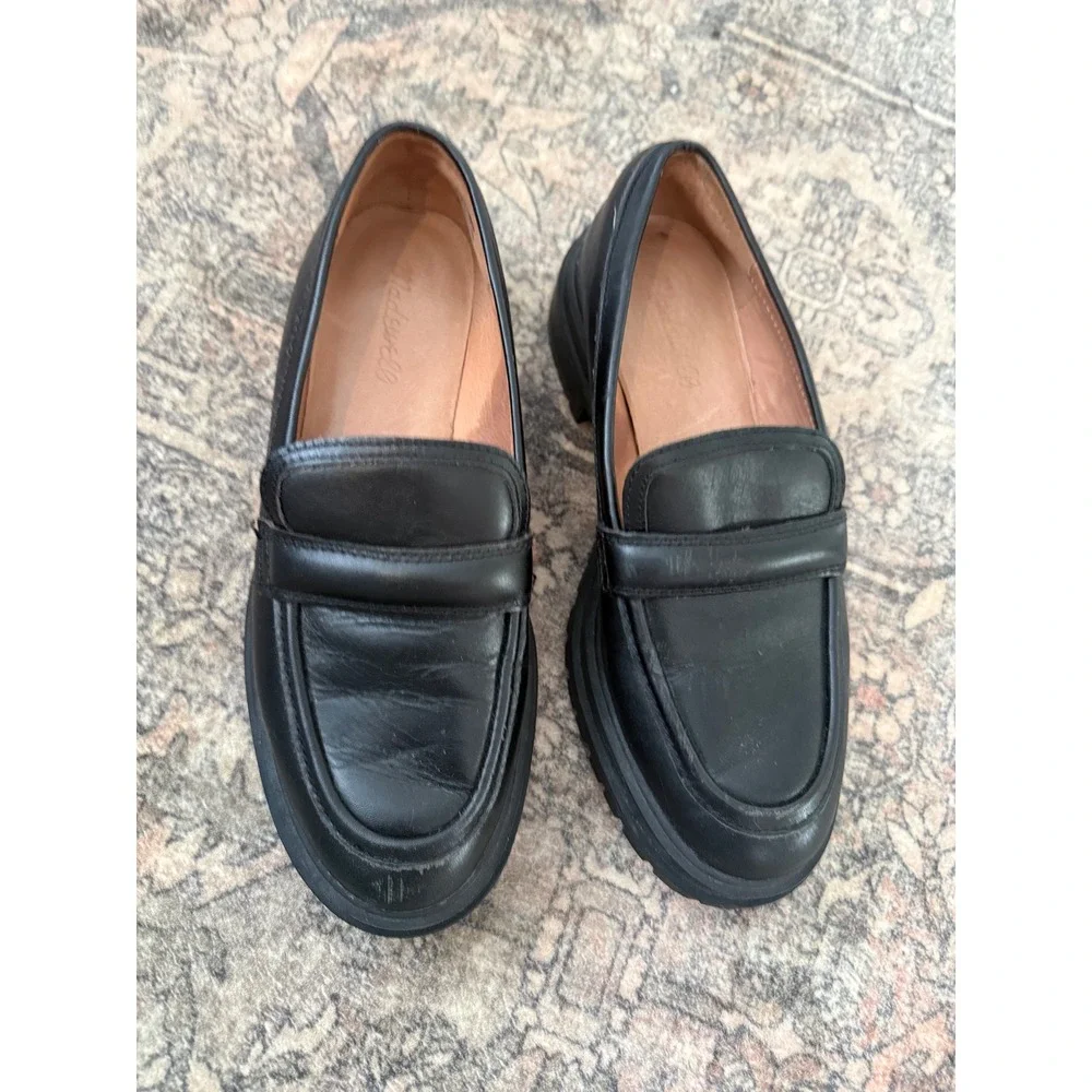 Madewell Bradley Lugsole Loafer Black Leather Penny Loafers Size 8
